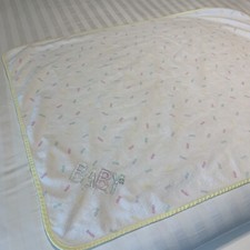 Vintage Quiltex Cotton Flannel Baby Receiving Blanket Yellow Trim USA Made