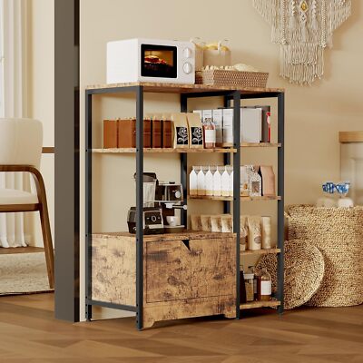 Farmhouse 5-Tier Bakers Rack with Cabinet, Microwave & Coffee Station