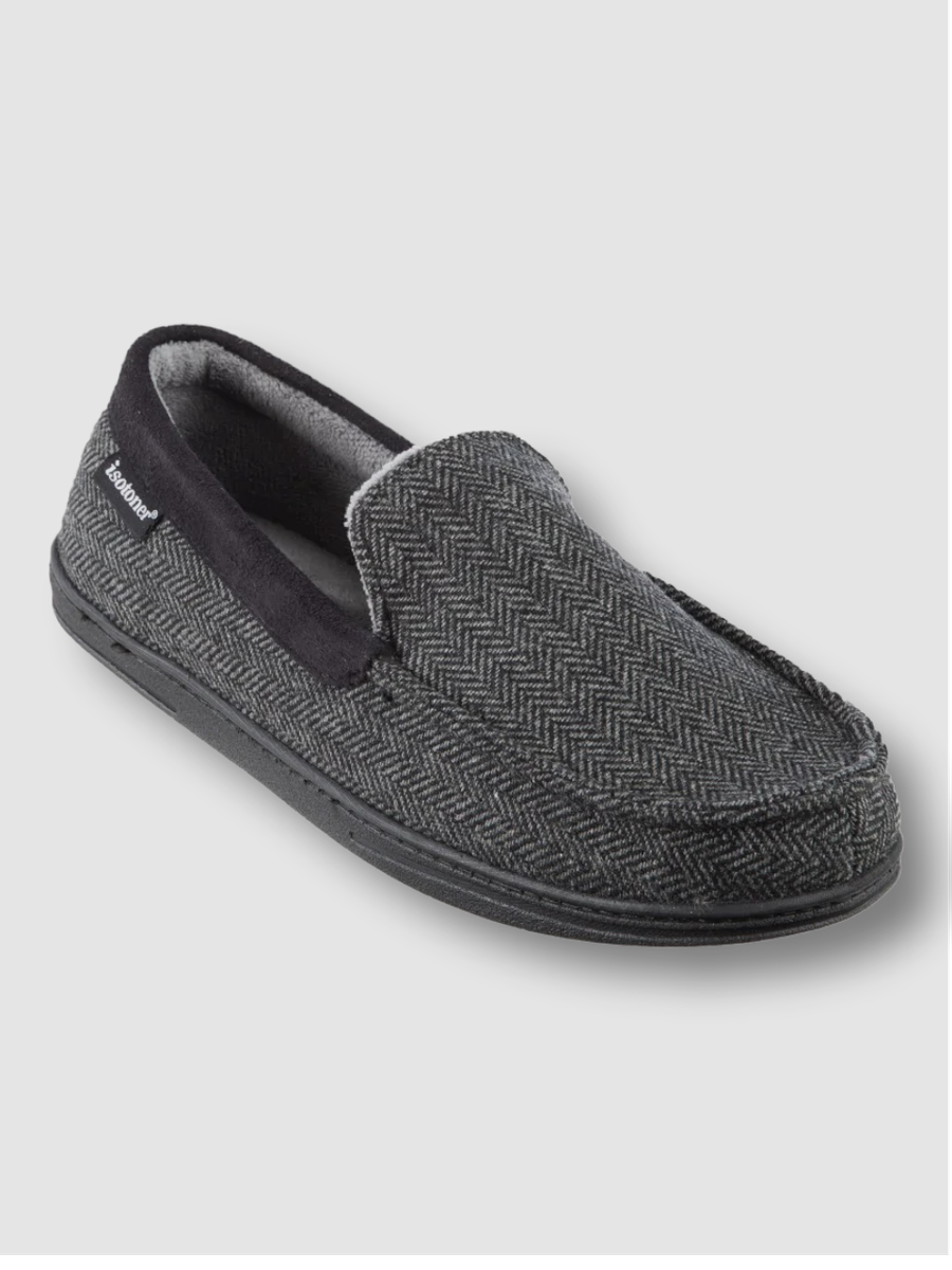 $38 Isotoner Men's Black Logan Herringbone Moccasin Slipper Shoe