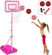 Kids Basketball Hoop, Portable Toy Basketball Goal Indoor Outdoor Play 2.9'~6.2'