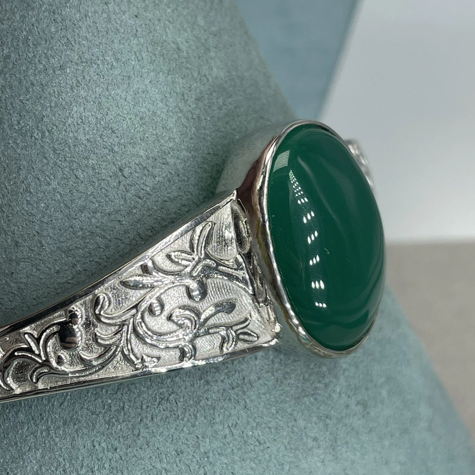 Brazalete Brazalete Platino Adjunto Ágata Verde Piedras Preciosas Cabujón Ornamentado Foto 3 de 4