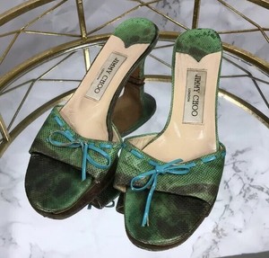 green snake print heels