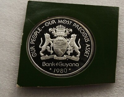 コレクション 1980 Guyana 5 Dollar silver coin Guayana 1980-FM 5 Dollars 10th Anniv of Independence Silver Proof