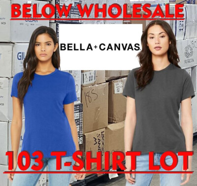 Below WHOLESALE 103 Blank Women's Blue T-Shirt - BELLE + CANVAS 6400 Bulk Lot