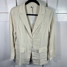 Womens Cream Single Button Long Sleeve Notch Lapel Blazer Jacket Size S