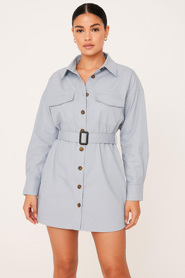 I Saw It First Damen Drop Shoulder Gürtel Oversize Shirtkleid Blau Größe 6