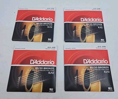4x Genuine D'Addario 13-56 EJ12 80/20 Bronze Medium Acoustic Guitar Strings