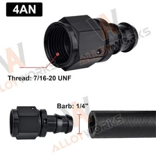 AN4 4AN Straight  4AN to 1/4 inch barb Push Lock Hose Fitting End Black