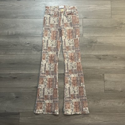 FRAME Le High Flare Womens Sz 26 Jeans Snakeskin Patchwork Beige Brown