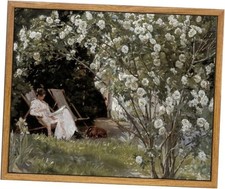 Framed Vintage Canvas Wall Art, Retro Women 12"L x 16"W French Country Garden