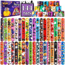 LUYI 144 PCS Halloween Slap Bracelets Halloween Party Favors Supplies for
