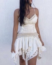 Free People Ixiah Liminal Ivory Lace Crochet Ruffle Mini Dress White Size 2