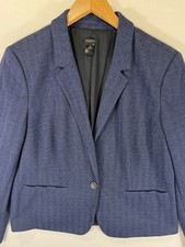 Ann Taylor Petite Blue Herringbone Single-Button Blazer