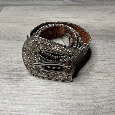 Blazin Roxx Women Leather Belt Western Cross Studded Embossed Rhinestone