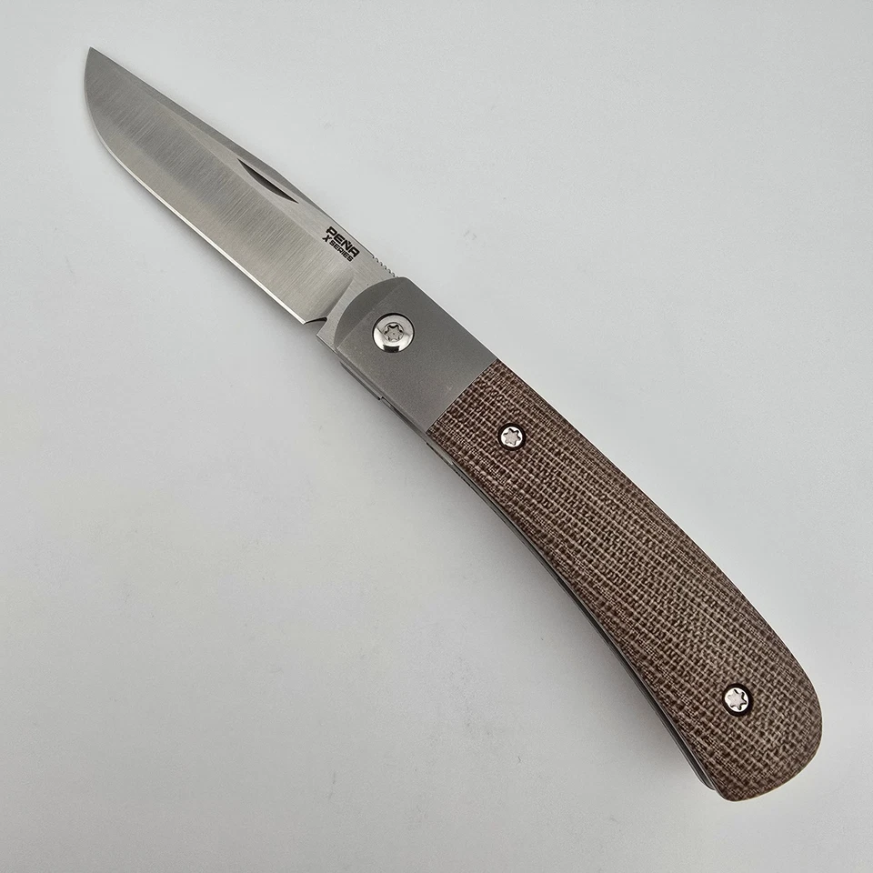 Pena X Series Trapper Folding Knife 3.25" M390 Brown Micarta Titanium Bolsters - Image 3 of 4