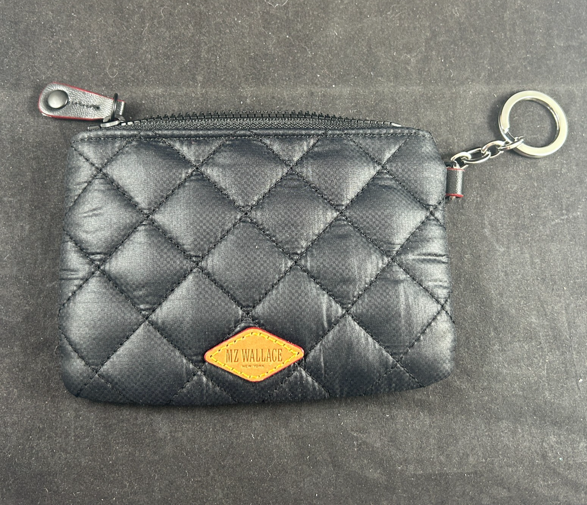 MZ WALLACE BLACK FLAT METRO KEY RING POUCH ZIPPER QUILTED WALLET