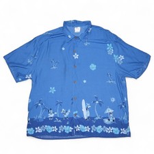 Disney Hawaiian Island Surfs Up Mickey Mouse Button Up Shirt Size XL Blue WDW