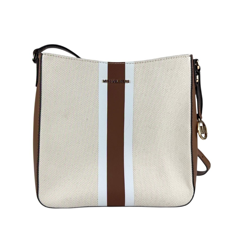 Borsa a tracolla Michael Kors originale bianco sporco tela/pelle marrone z7327