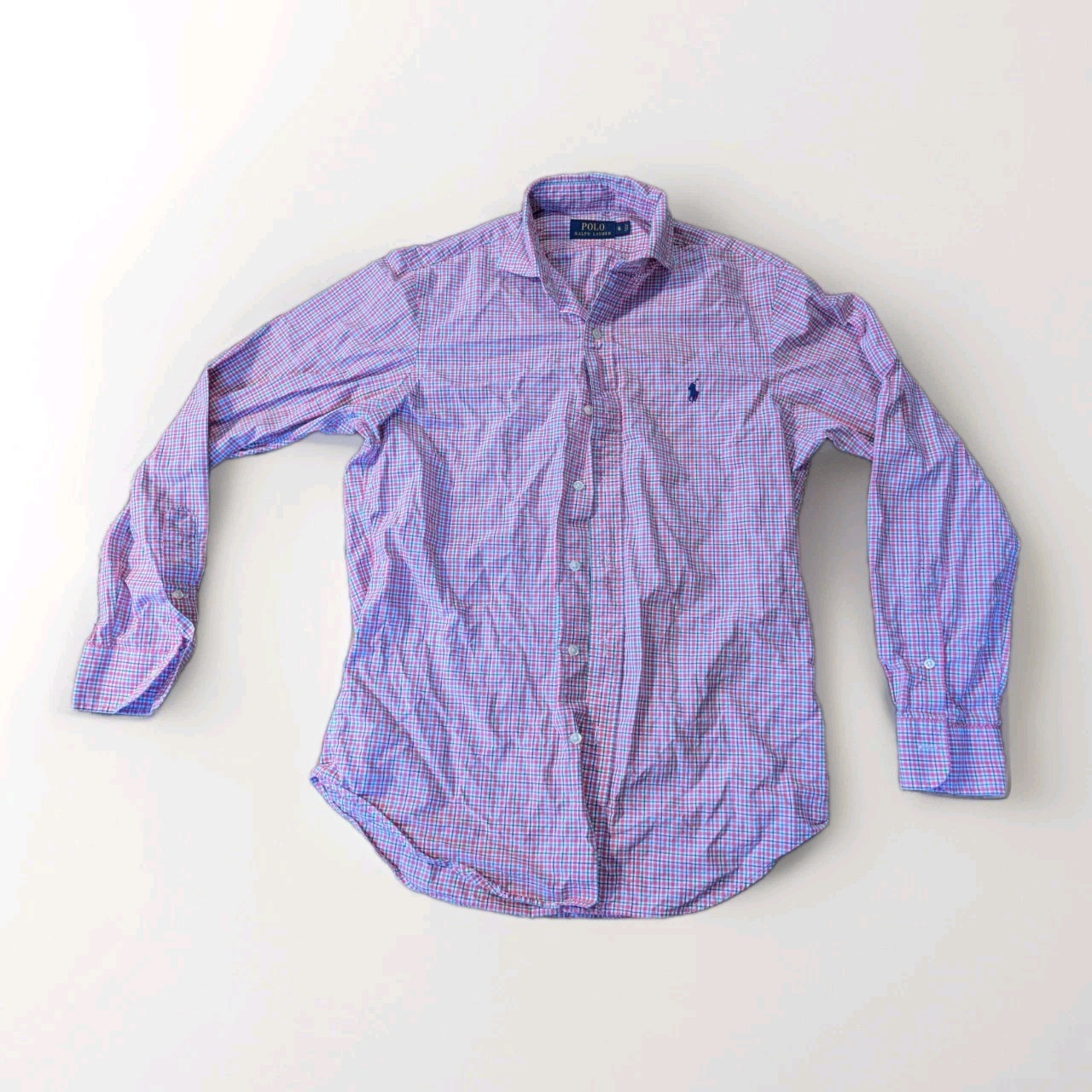 Ralph Lauren Mens LS Size Small S Button Up Shirt Pink Green Excellent Condition