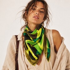 Vintage Mid Century Mod Abstract Geometric Scarf Womens Green Boho Chic Japan