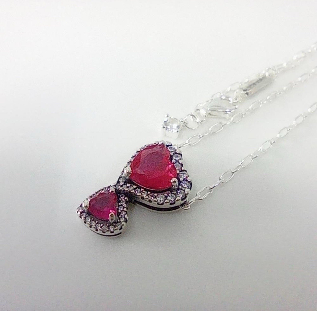 Pandora Timeless Red Crystal Halo Heart Pendant Necklace 393658C01