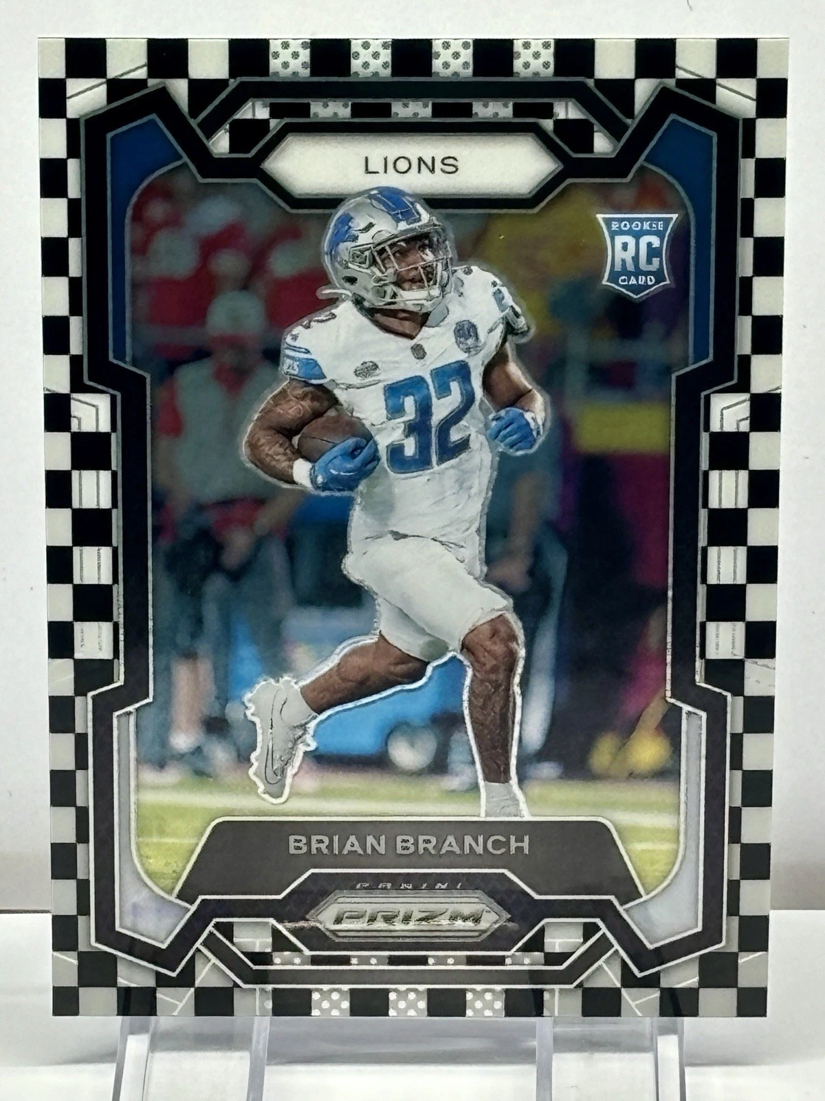 2023 Panini Prizm Rookie Brian Branch #328 Black & White Checker SP Lions RC