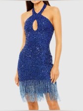 Mac Duggal Royal Blue Sequin Fringe Mini Dress