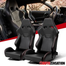 Universal Reclinable Bucket Sport Racing Seats Black Pu Leather Stitchslider Universal Reclinable Bucket Sport Racing Seats Black Pu Leather Stitchslider