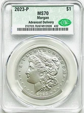 2023 P UNCIRCULATED  MORGAN $1 SILVER DOLLAR CAC MS70 ADVANCED DELIVERY