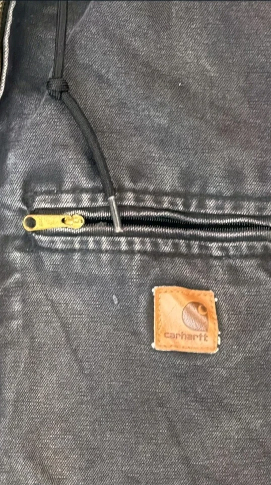 Carhartt Jacket Mens L Faded Black Duck Canvas Hooded Sherpa Lined Workwear Coat - Image 4 of 4