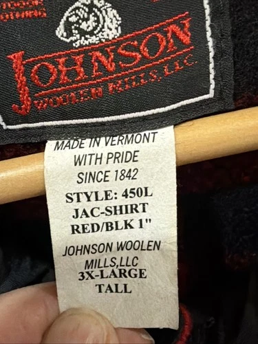 Johnson Woolen Mills 450L Double Cape Jac Shirt 3XL Tall Cabot Cheese Red/black image 13