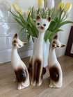 VINTAGE MCM Ceramic KITSCH 1960s 70s Tall Long Neck Cats Figurines x 3 Siamese
