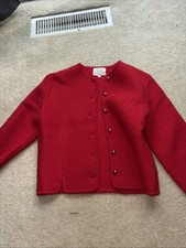 Tally-Ho Wool Sweater Vintage Red Button Size 10 Pollak Import Gorgeous