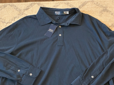 NWT Men 3XB Polo Ralph Lauren Classics Navy Blu Jersey Long Sleeve