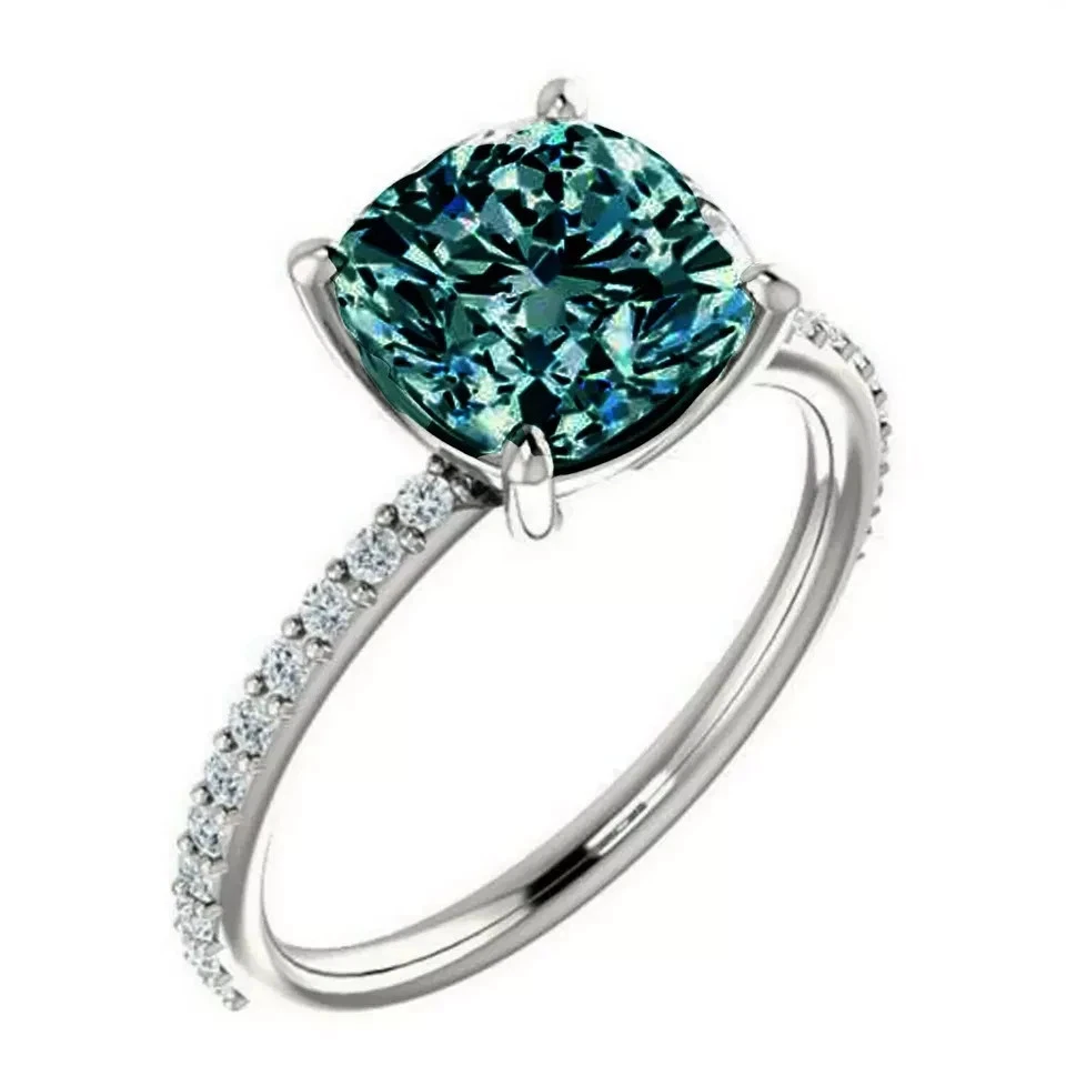 Anillo de diamantes azules naturales corte cojín certificado 5,00 quilates acabado oro blanco VVS1 Foto 4 de 4