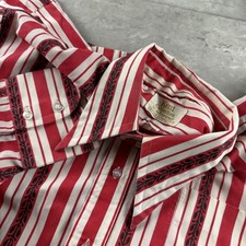 Arrow Kent Collection Men's Red Striped Shirt Size L 70s Dagger Collar Disco