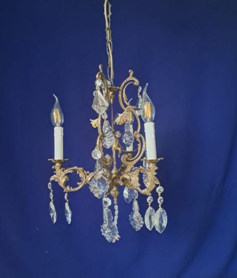 Antique Brass Crystal Chandelier with Three Lights