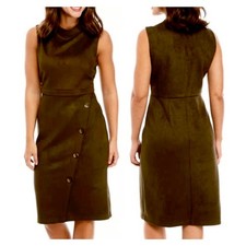 Emma & Michele Brown Faux Suede Sleeveless Dress Mock Neck Button Detail 10