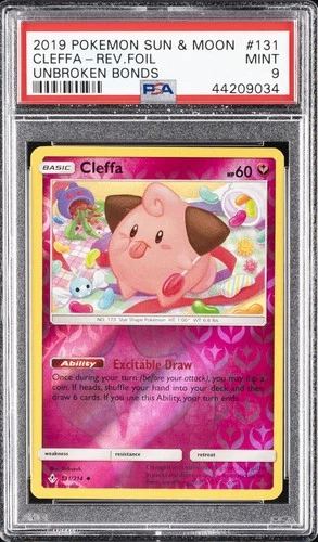 2019 POKEMON SUN & MOON UNBROKEN BONDS #131 CLEFFA-REVERSE FOIL PSA 9