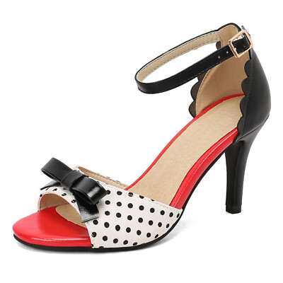 Women's Colorblock Peep Toe Stiletto Heel Sandals Ankle Starp Buckle Dress Pumps