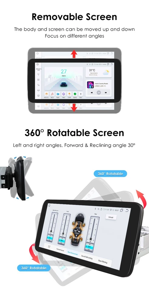 Single 1 Din Rotatable 10.3'' Android12 Apple CarPlay Car Stereo Radio GPS 6+64G - Image 2 of 4