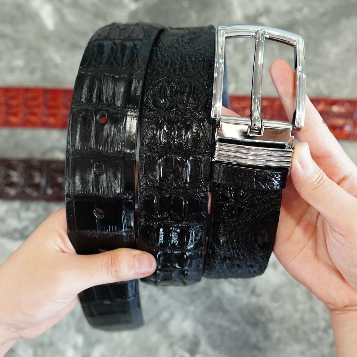 Vintage Genuine Black Crocodile Skin Casual Unisex Belt 34-36 Crocodile Black Belts for Men for sale | eBay main image 3
