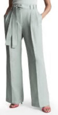 Reiss Pale Green Prairie Belted Wide Leg Pants NWOT Size 8