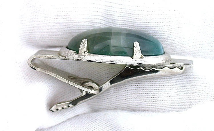 ONE - 1 3/5 INCH OVAL NATURAL BANDED AGATE GEMSTONE TIE CLIP TIE BAR EPTT92 - Image 2 of 2