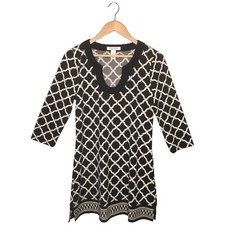 WHBM White House Black Market Geometric Print Half Sleeve Round Neck Dress M