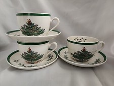 3-Vtg Spode CHRISTMAS TREE Tea Cups  Saucers, 3 Sets, Made In ENGLAND S3324