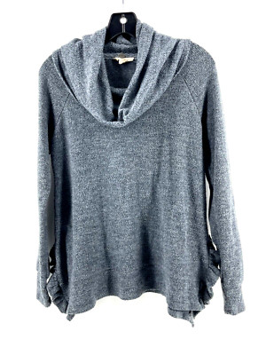 Cupio Women's Gray Long Sleeve Cowl Neck Knit Sweater Ruffle Slits Size Small