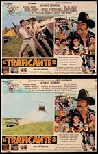 S133 ..... EL TRAFICANTE 2 Lot of 2 original Mexican Lobby Cards, Alvaro Zermeno