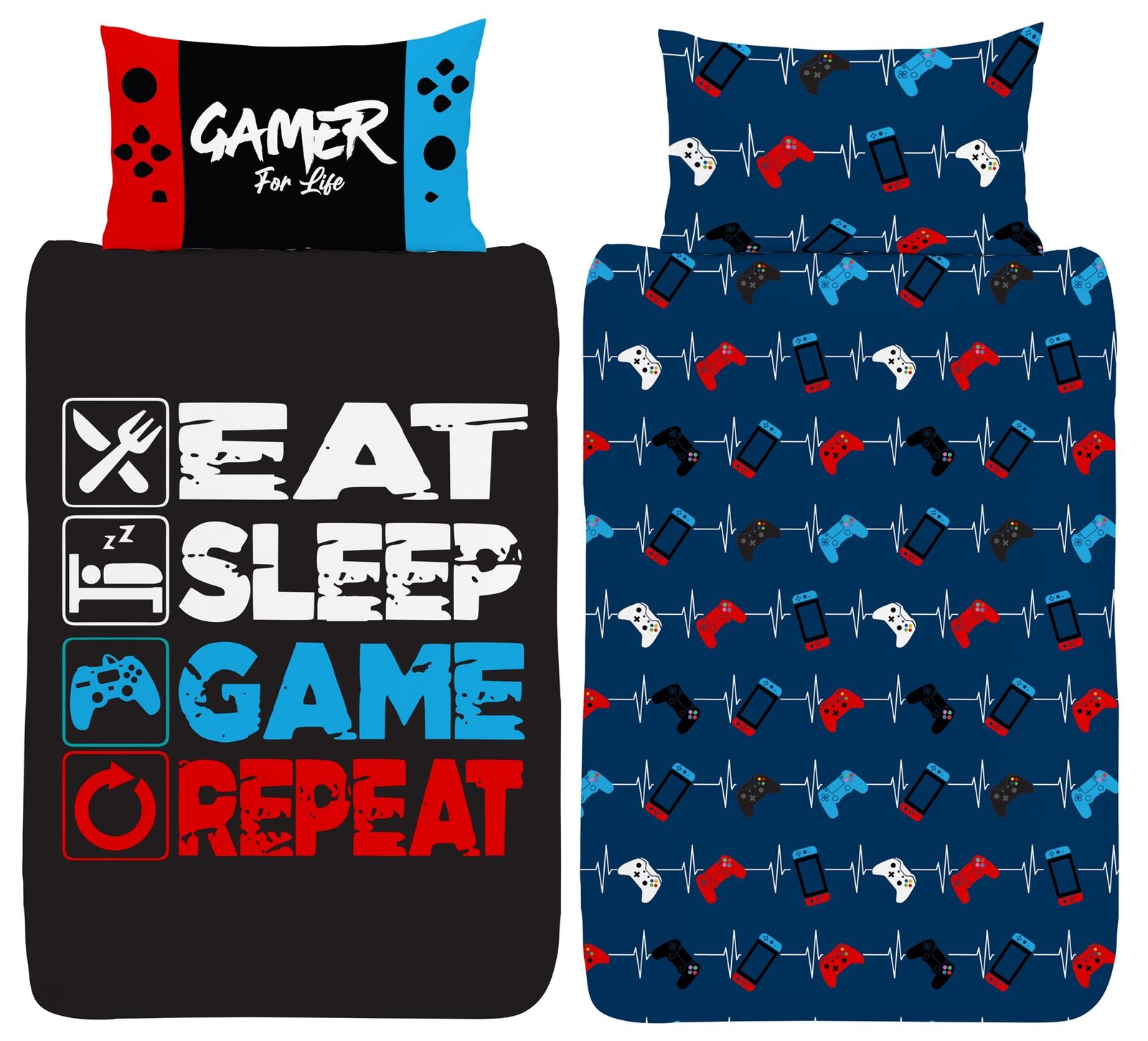 Gamer Single Duvet Cover  Eat Sleep Game Repeat Gaming Controller Design