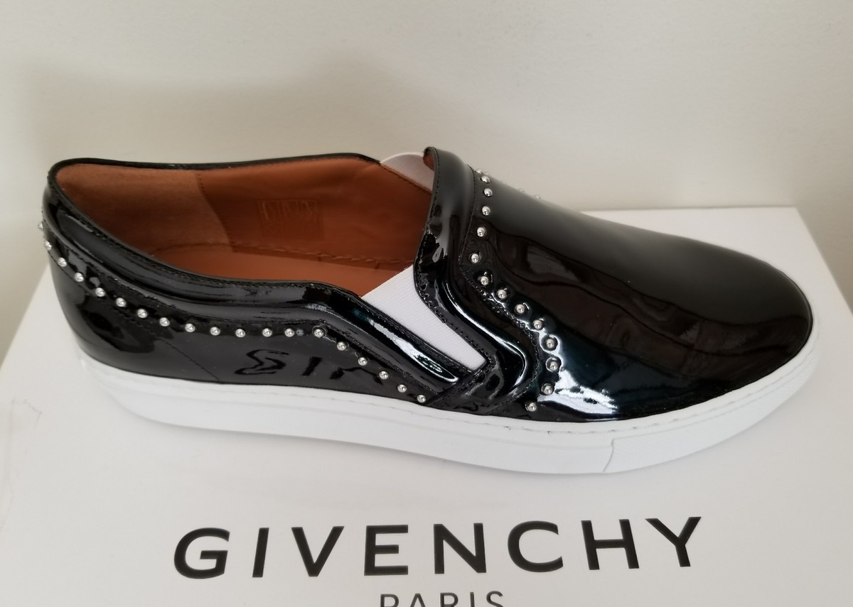 GIVENCHY Black Patent Studded Logo Slip on SKATE Sneakers EU